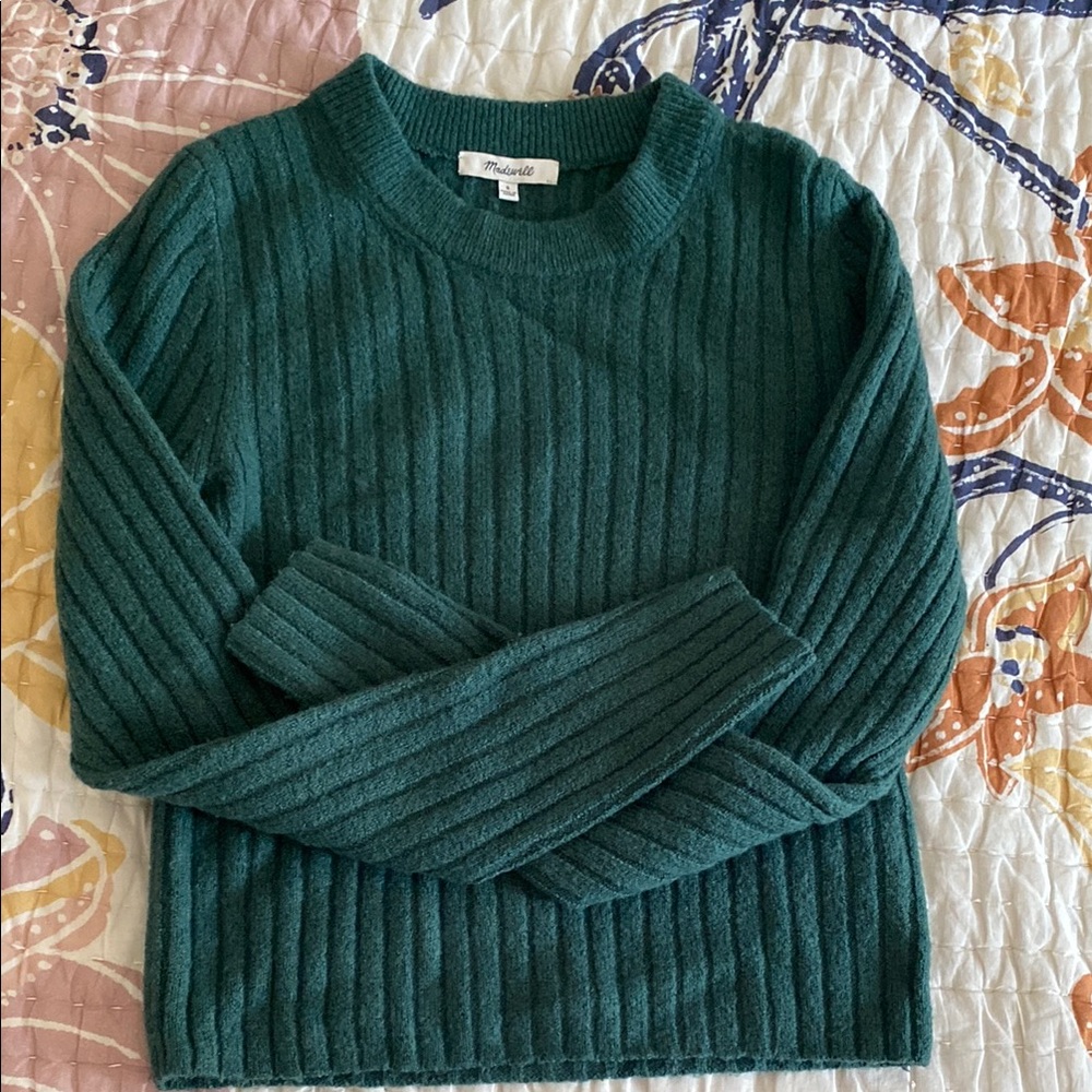 Madewell Green Crew Neck Sweater Ribbed Knit